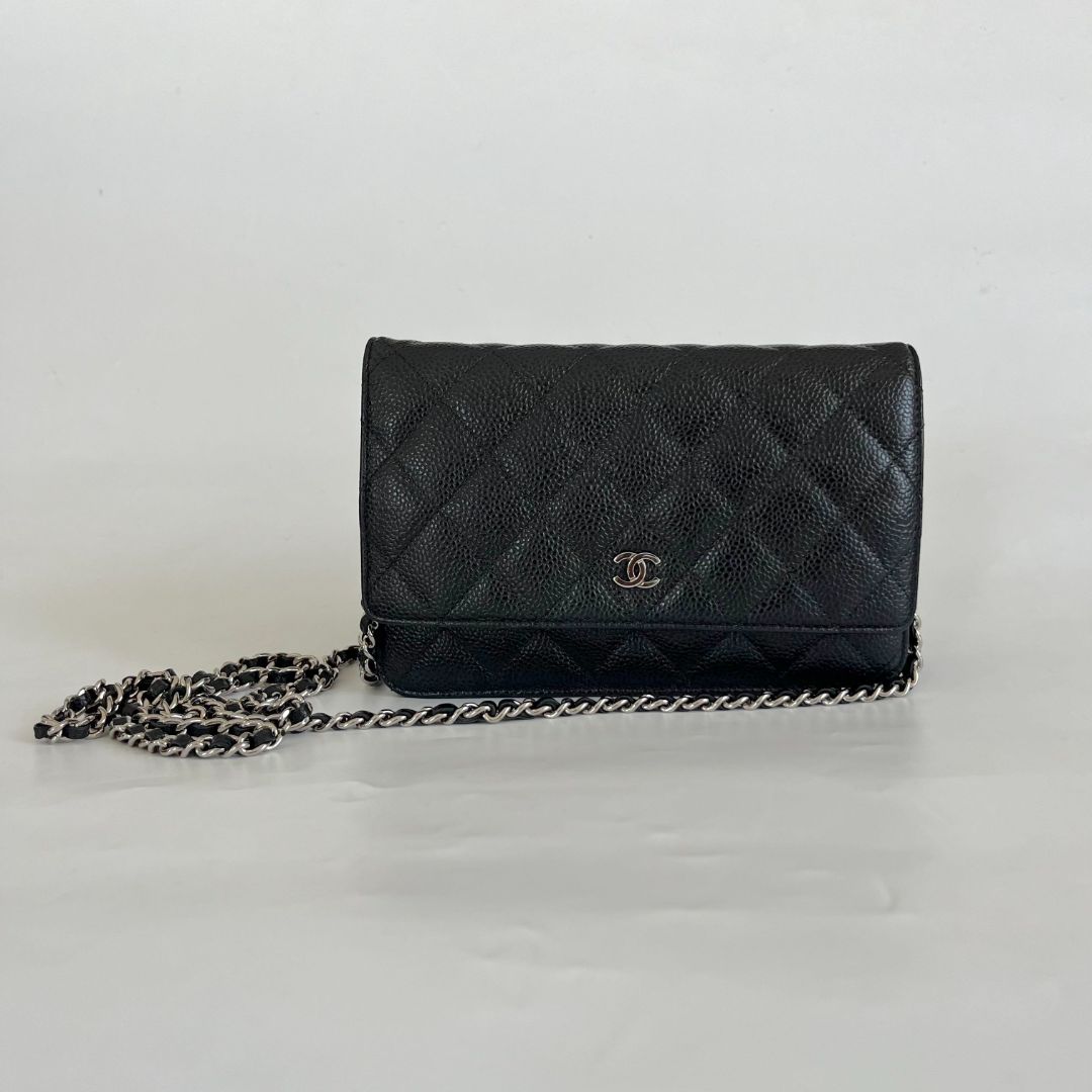 Chanel quilted black caviar wallet on chain with silver-hardware - BOPF |  Business of Preloved Fashion