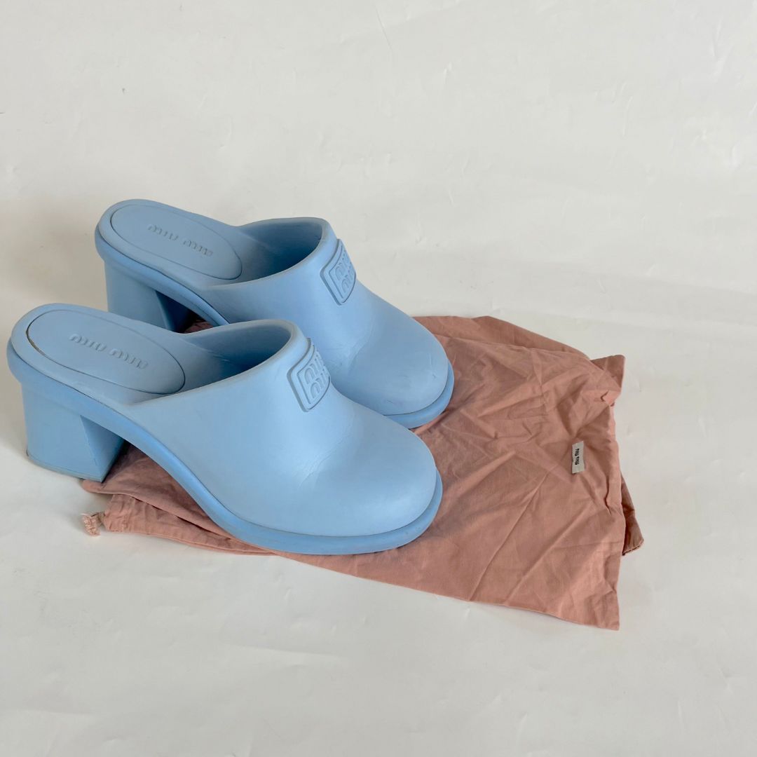 Miu Miu Logo Embossed Slip-on Mules, 40
