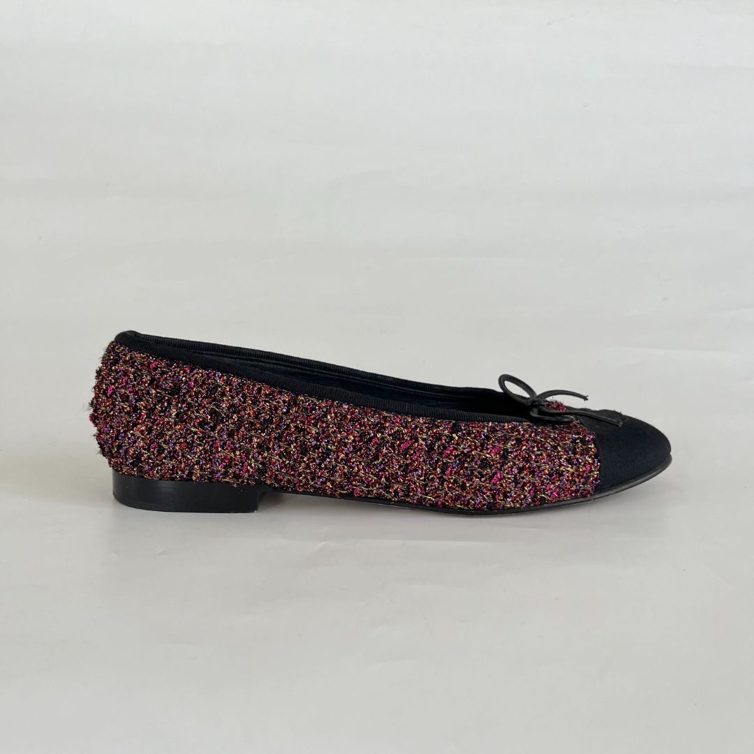 Chanel metallic tweed red/black shimmery ballerina flats - BOPF