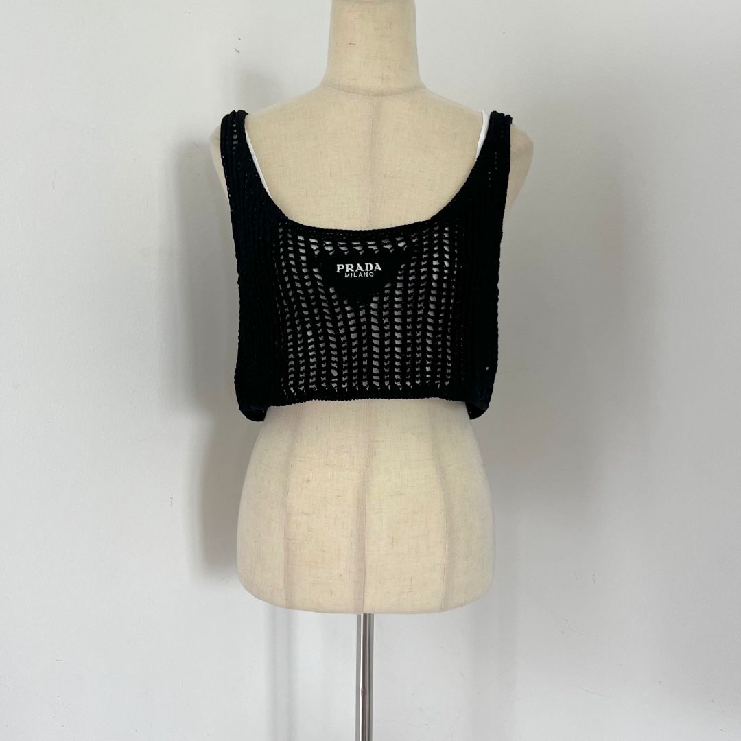 Prada black openwork crop top