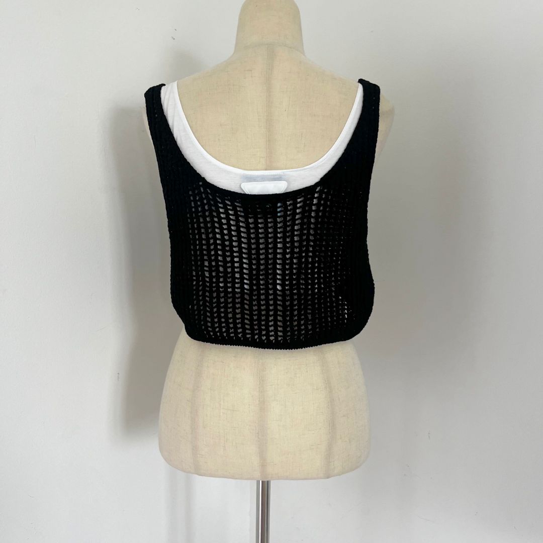 Prada black openwork crop top