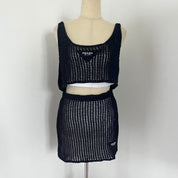 Prada black openwork crop top