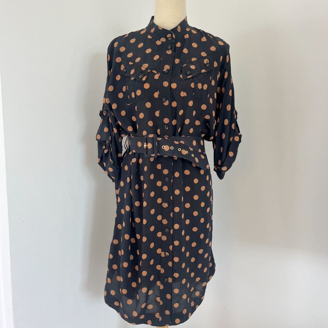 Navy polka dot shirt dress best sale