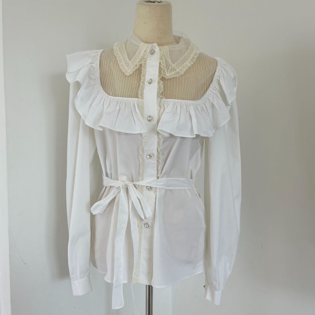 Miu Miu cotton button down blouse with beige lace