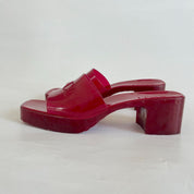 Gucci red rubber heeled logo embossed sandals, 39