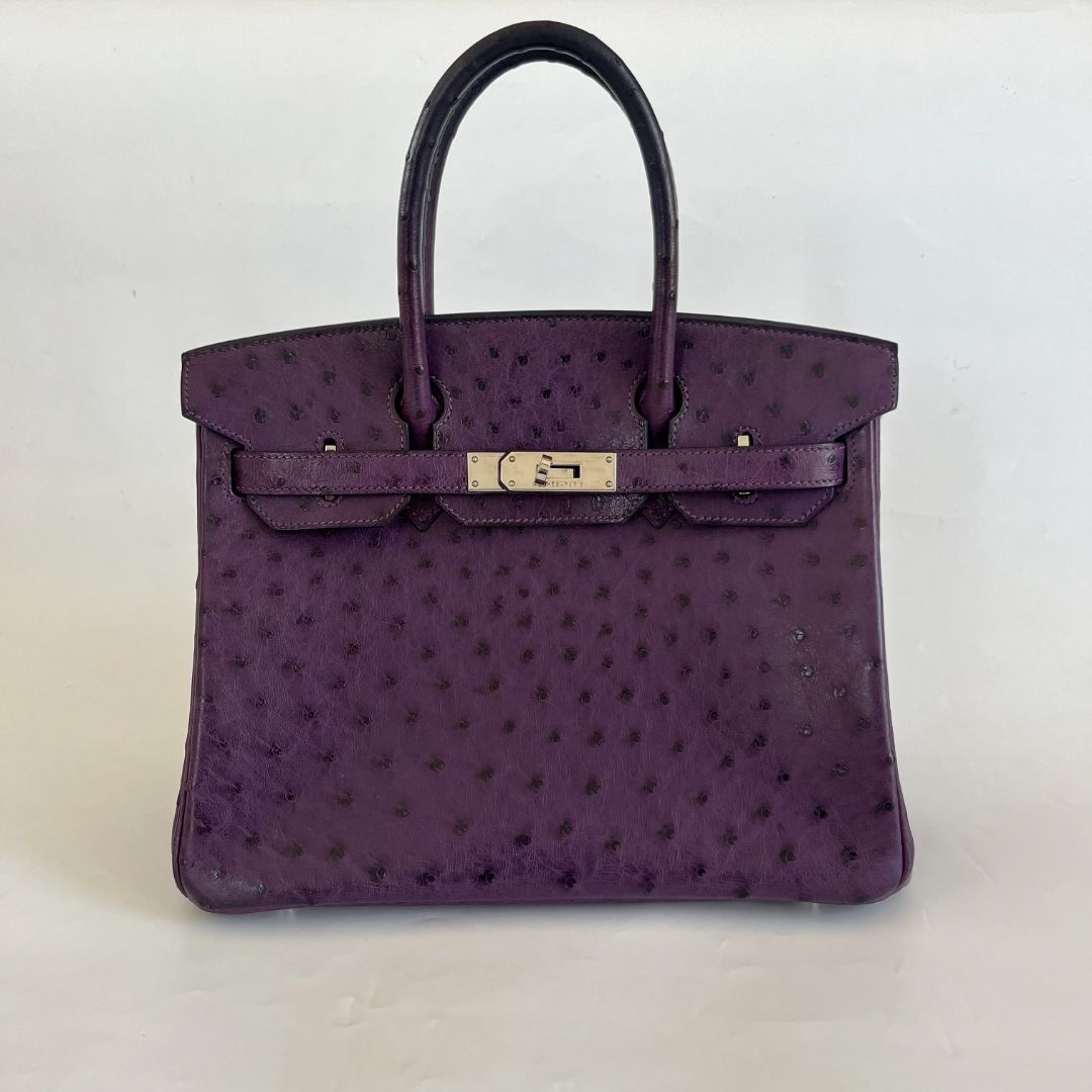 Hermès 30 Birkin Violet Ostrich Shoulder Bag