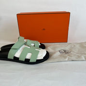 Hermès Chypre Vert Jade Epsom Leather Sandals, 37