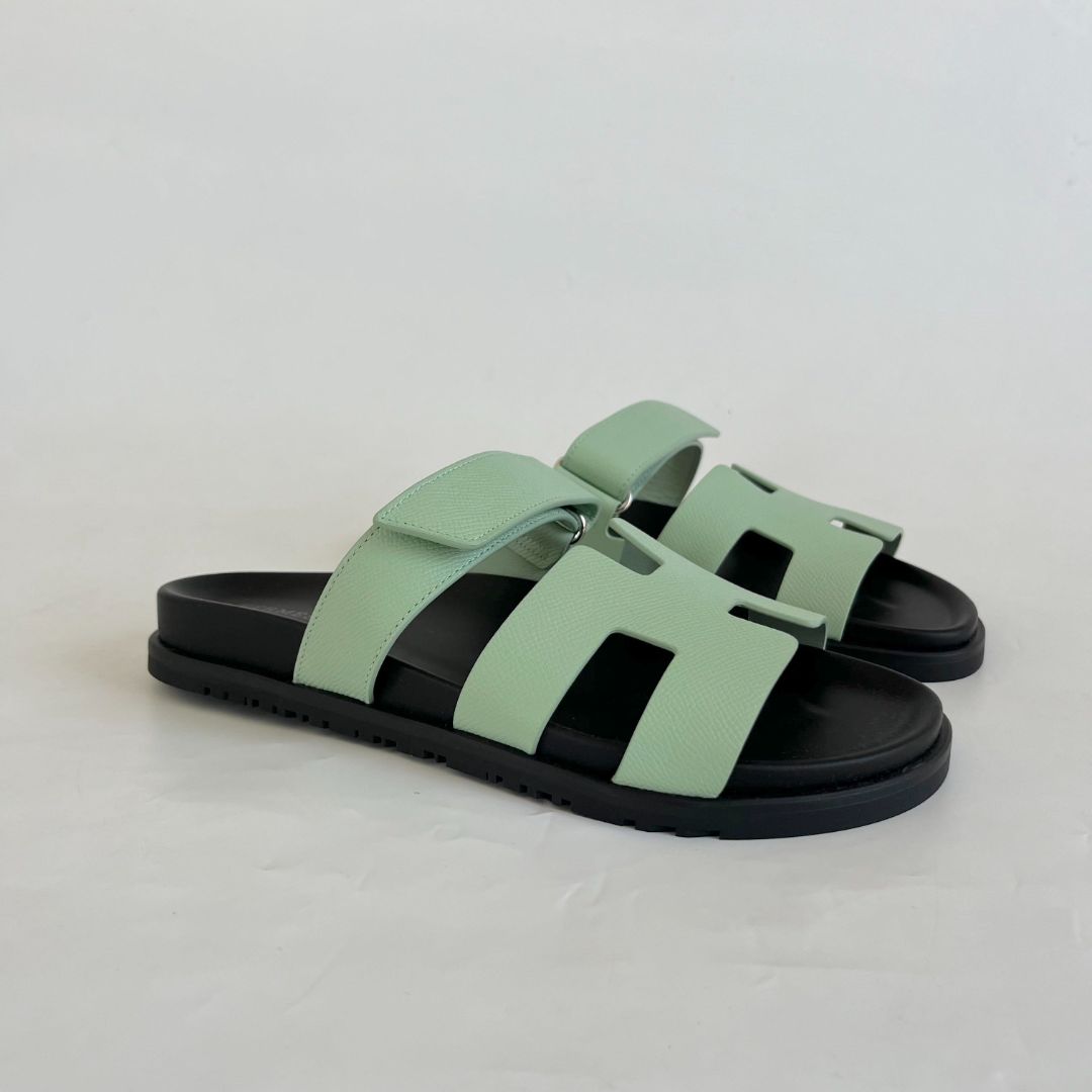 Hermes Chypre sandals epsom vert jade new
