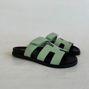 Hermès Chypre Vert Jade Epsom Leather Sandals, 37