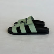 Hermès Chypre Vert Jade Epsom Leather Sandals, 37