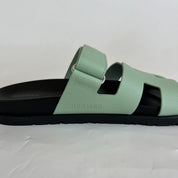 Hermès Chypre Vert Jade Epsom Leather Sandals, 37