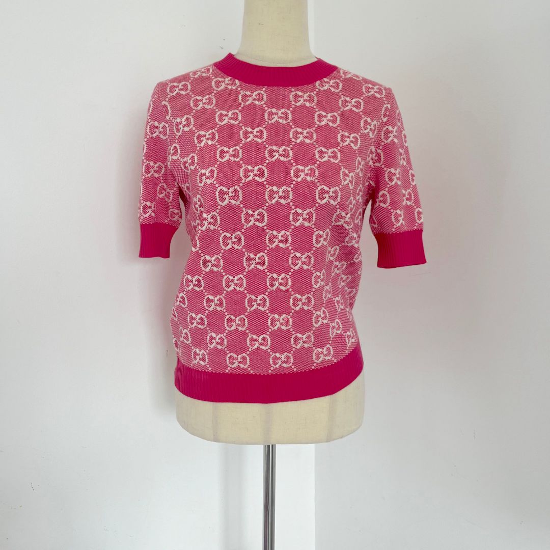 Gucci pink GG short sleeve knitted sweater