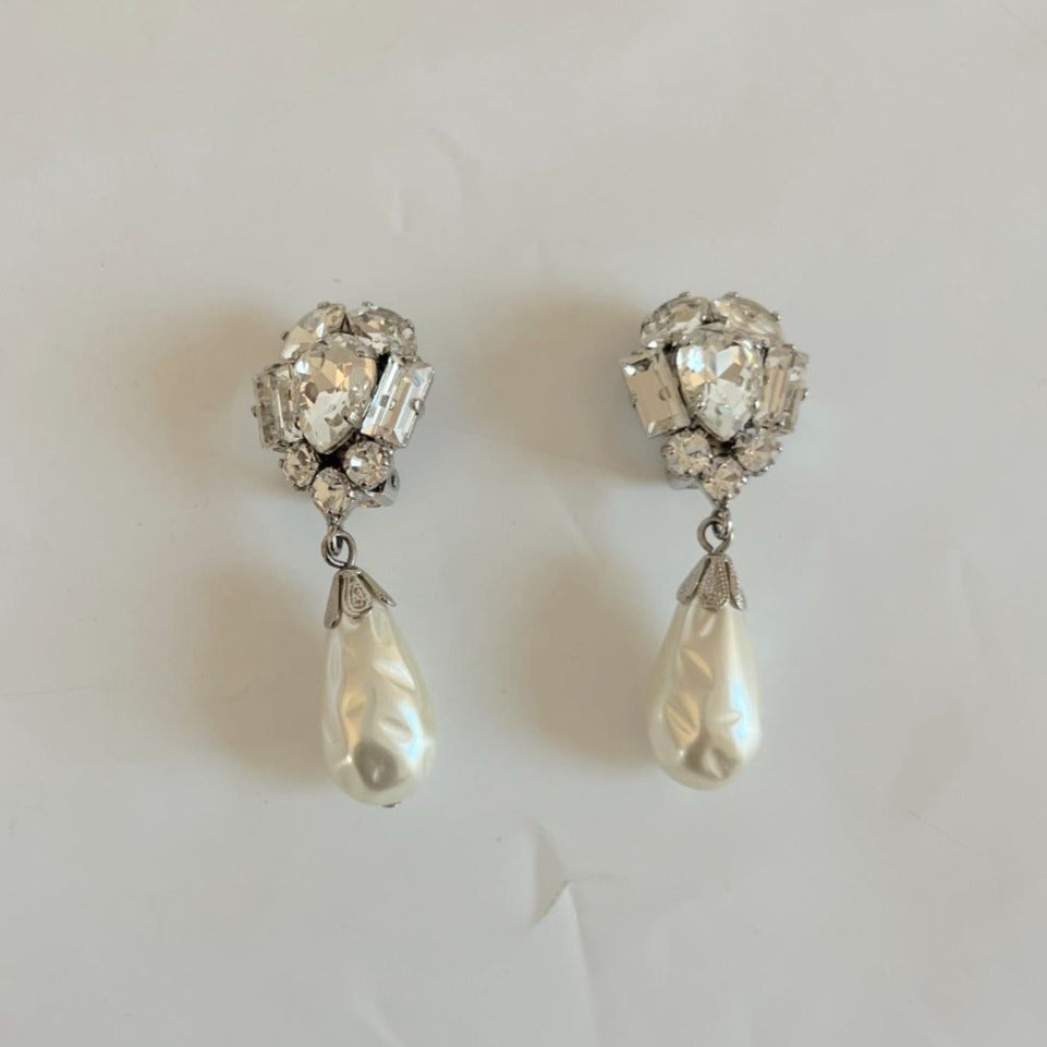 Alessandra Rich Vintage Style Faux Pearl and Crystal Droplet Earrings