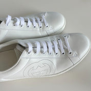 Gucci White Perforated Interlocking G Leather Ace Low Top Sneakers