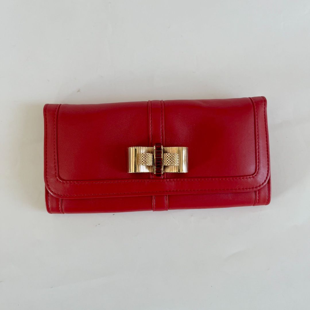 Christian Louboutin red leather bow flap long wallet