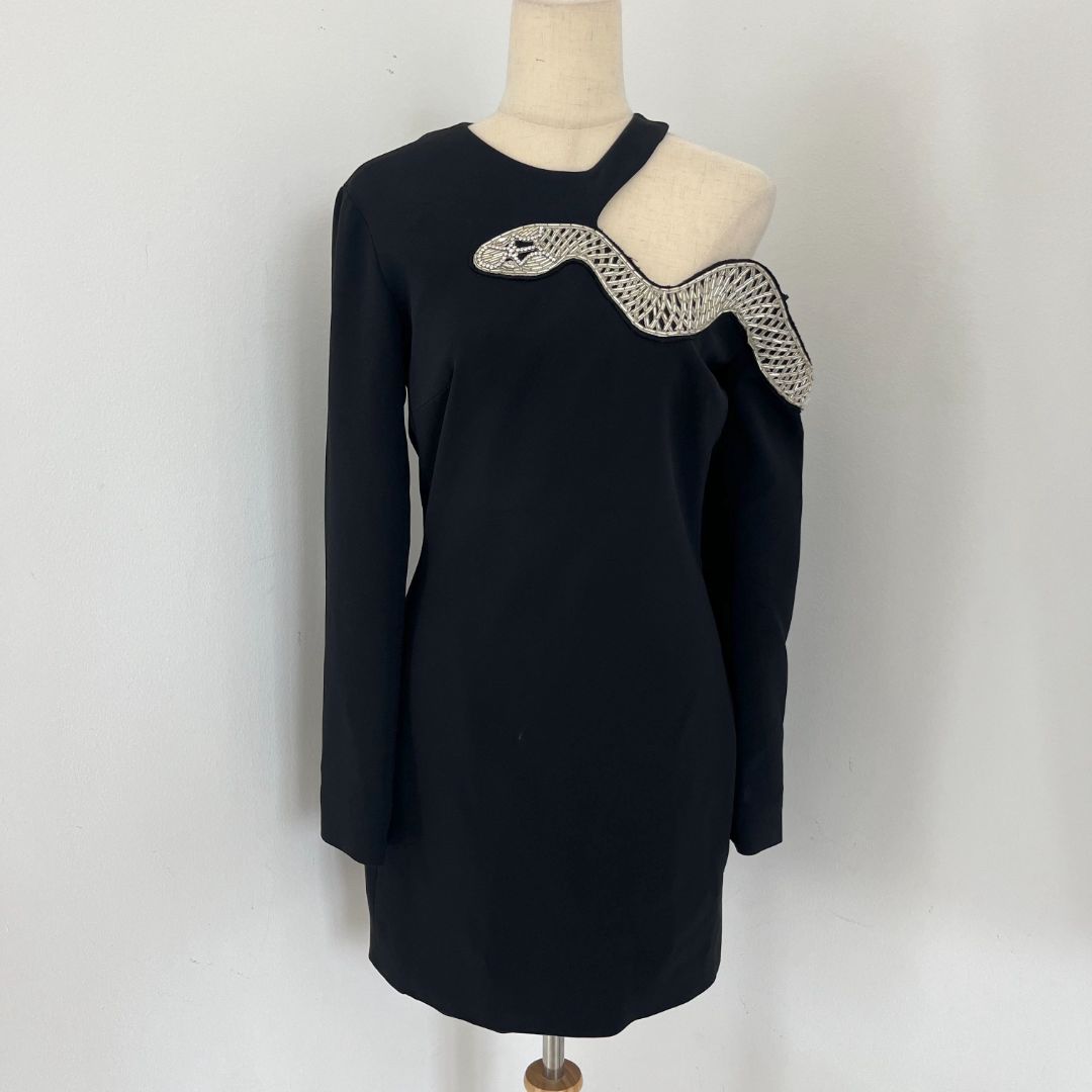David Koma black mini dress with cutout shoulder detail