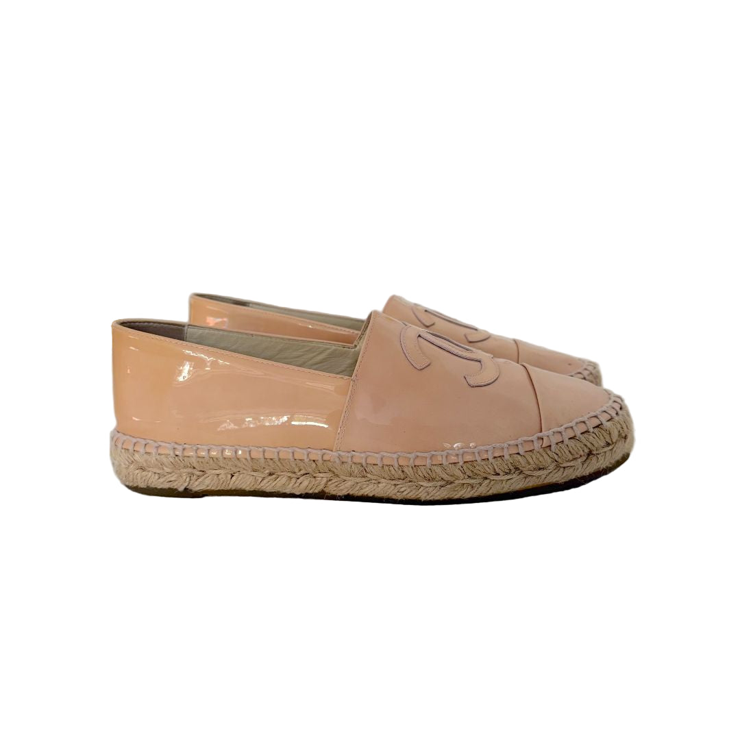 Chanel Beige Patent Espadrilles, Size 37