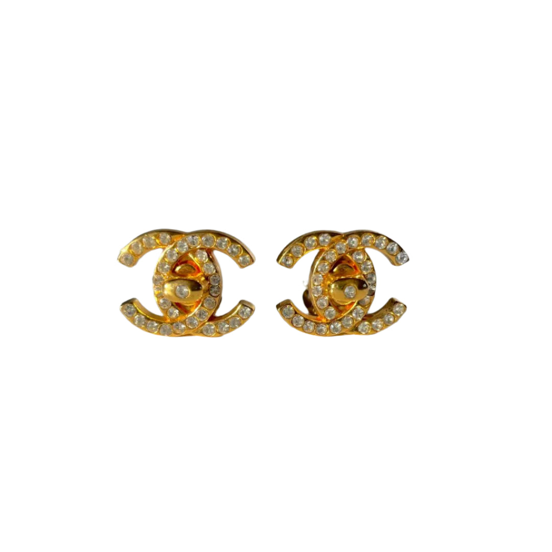 Chanel 1997 rhinestone-embellished CC turn-lock clip-on earrings