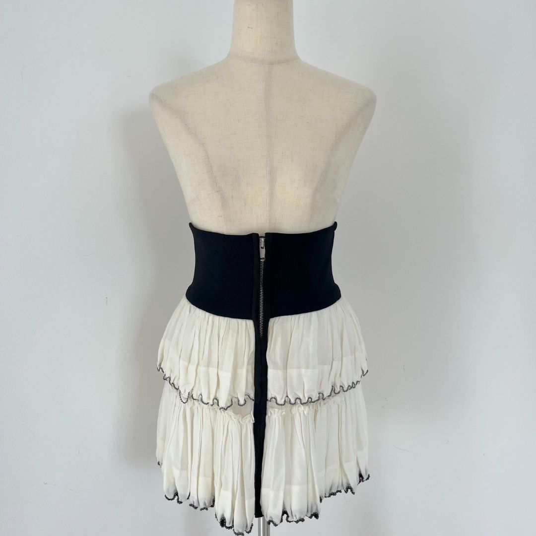 Isabel Marant White Beaded Hem Detail Tiered Roscoe Mini Skirt