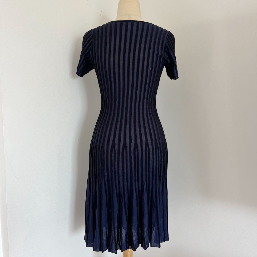 Kenzo navy and black vertical ridged v neck mini dress - BOPF | Business of Preloved Fashion Kenzo navy and black vertical ridged v neck mini dress - BOPF | Business of Preloved Fashion