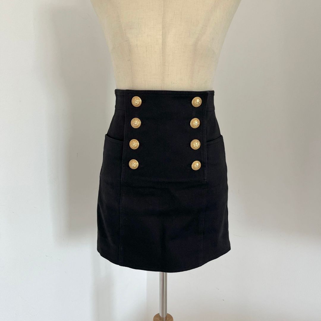 Balmain Black Denim Mini Skirt