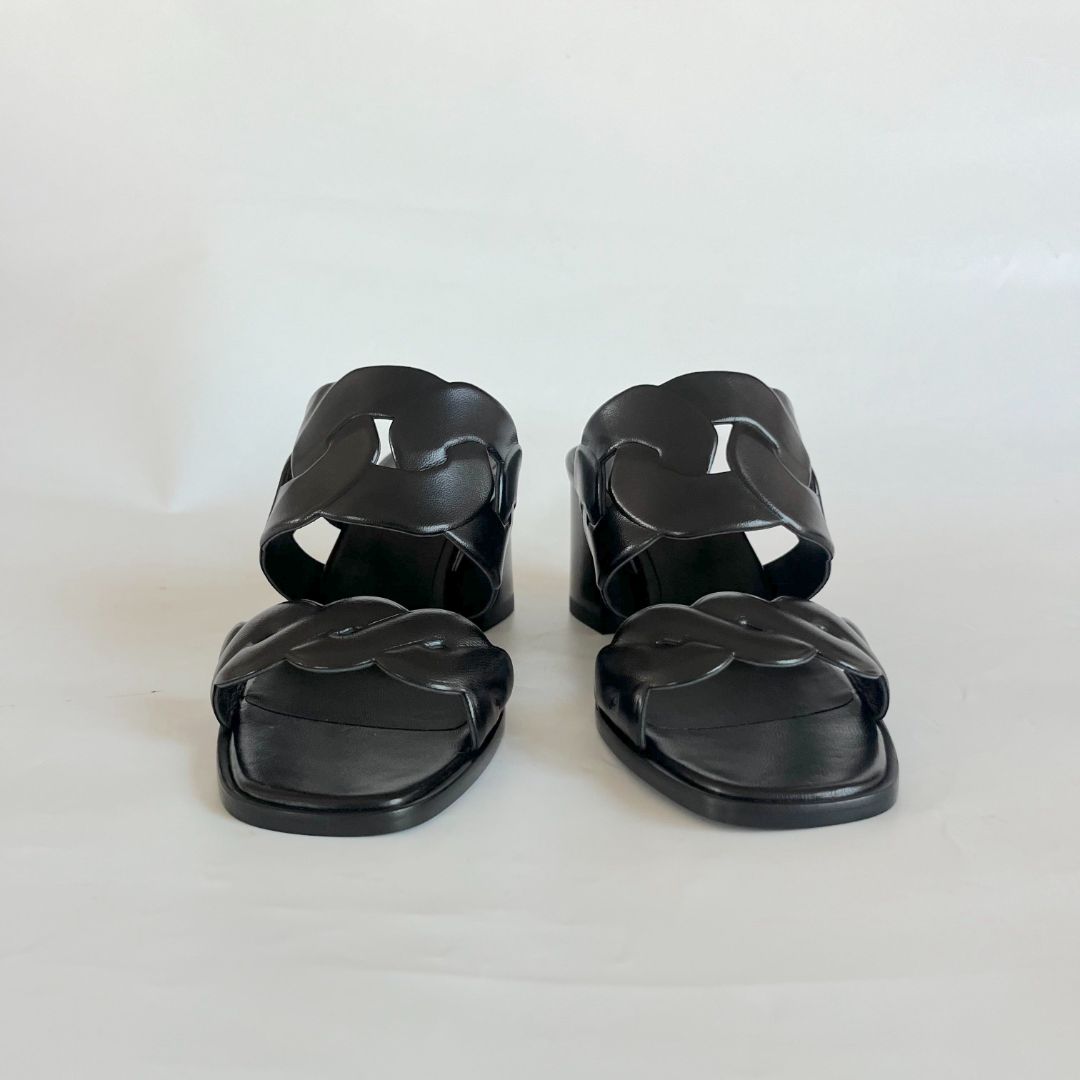 Hermès Agneu Noir Gaby 60 Sandals, 38