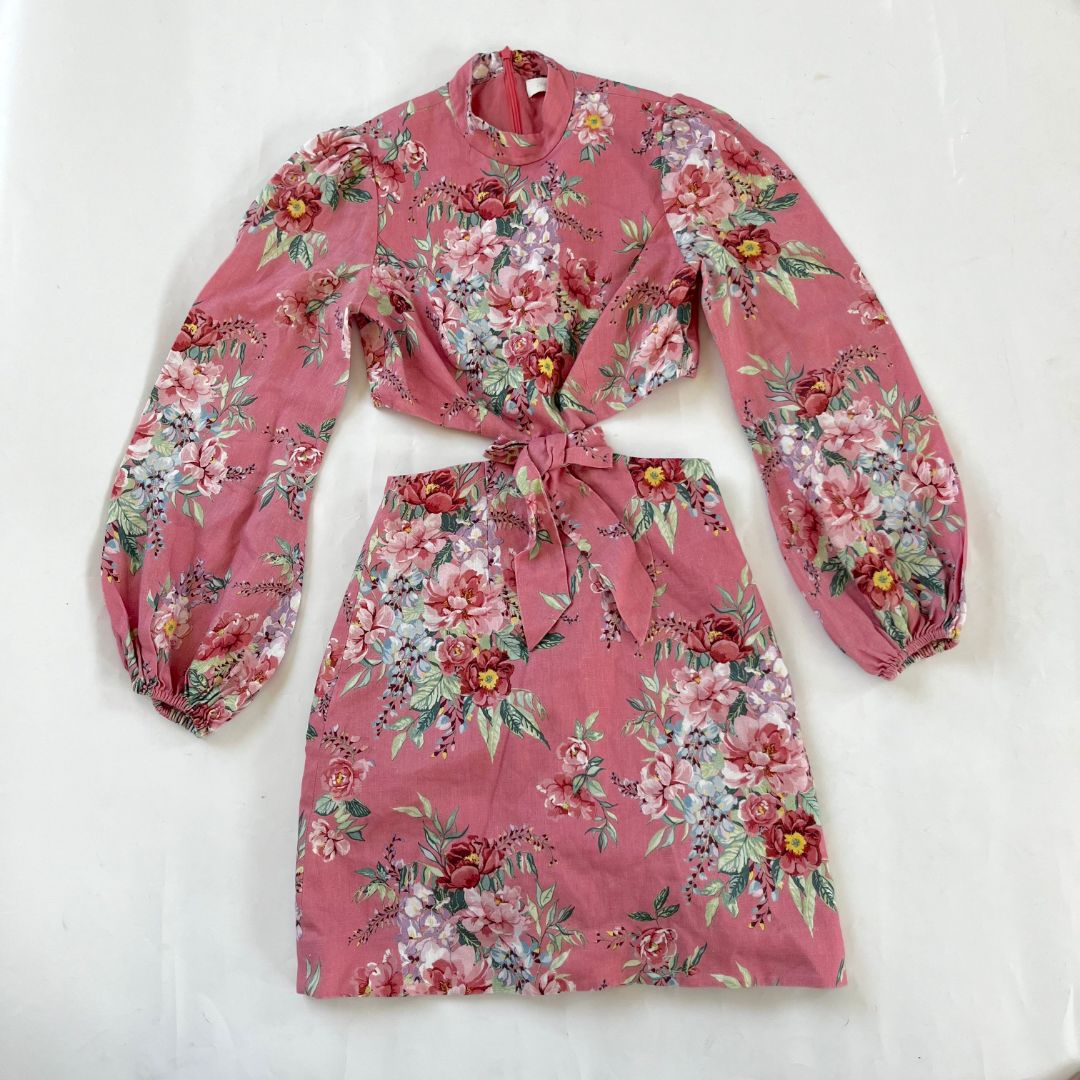Zimmermann Bellitude Cutout Floral-print Linen Mini Dress In Pink,gree - BOPF | Business of Preloved Fashion Zimmermann Bellitude Cutout Floral-print Linen Mini Dress In Pink,gree - BOPF | Business of Preloved Fashion