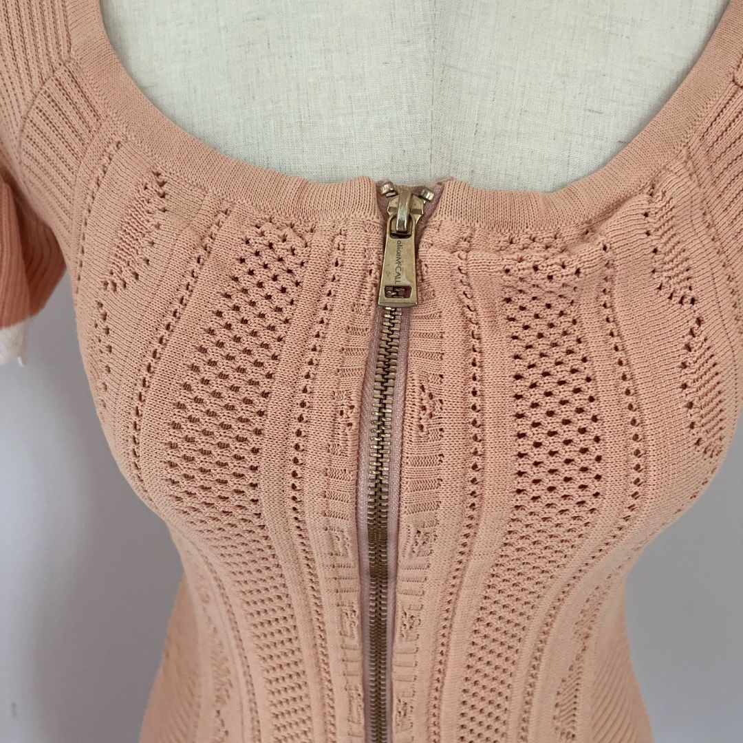 Alice McCall Knitted Beige Dress Ruffle Hem with Zipper - BOPF | Business of Preloved Fashion Alice McCall Knitted Beige Dress Ruffle Hem with Zipper - BOPF | Business of Preloved Fashion