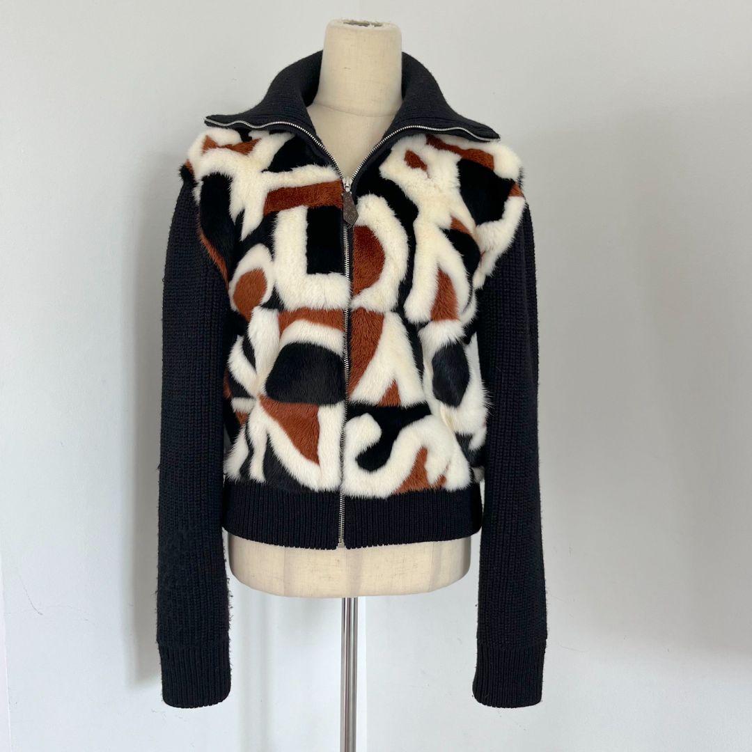Louis Vuitton Knit And LV Intarsia Fur Zip-Up Cardigan