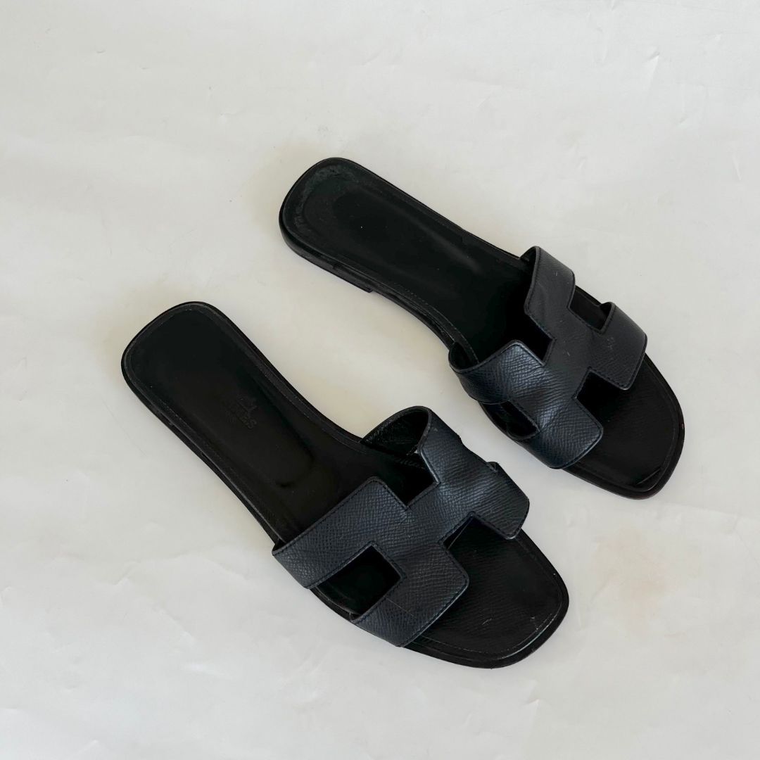 Hermès Black Oran Sandals, 38.5 - BOPF | Business of Preloved Fashion