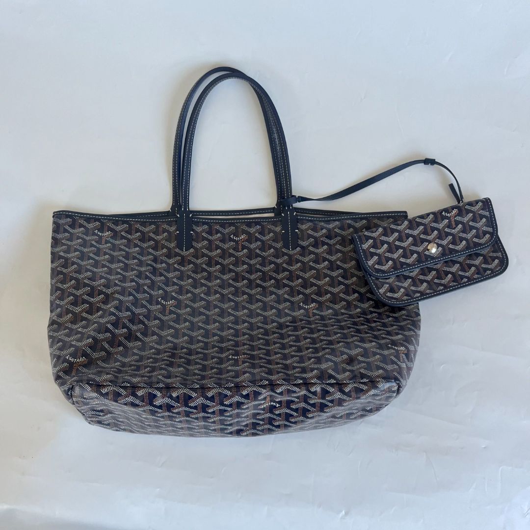 Goyard Goyardine Coated Canvas and Leather Saint Louis PM Navy Tote