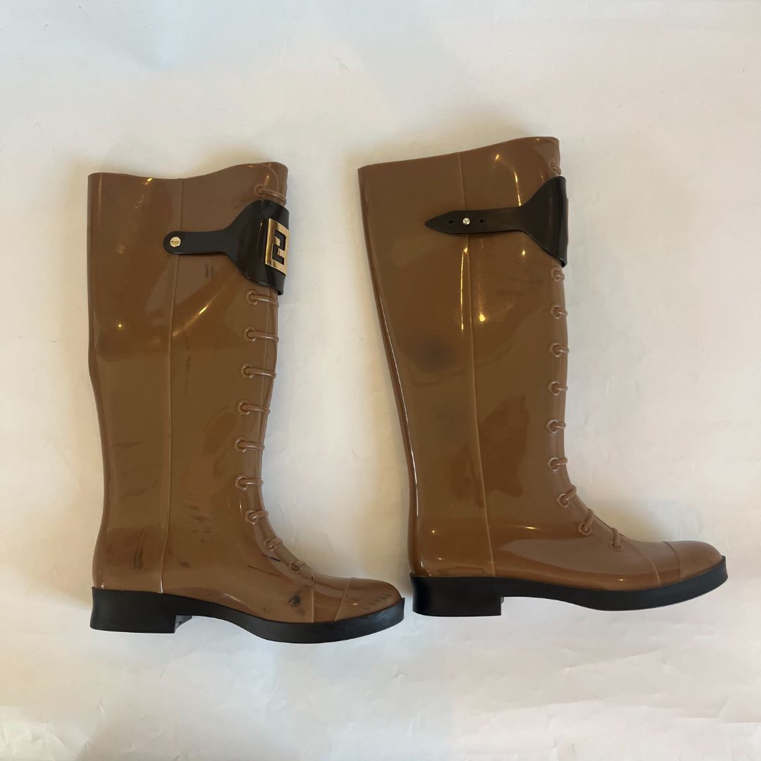Fendi Brown Rubber Boots, 36