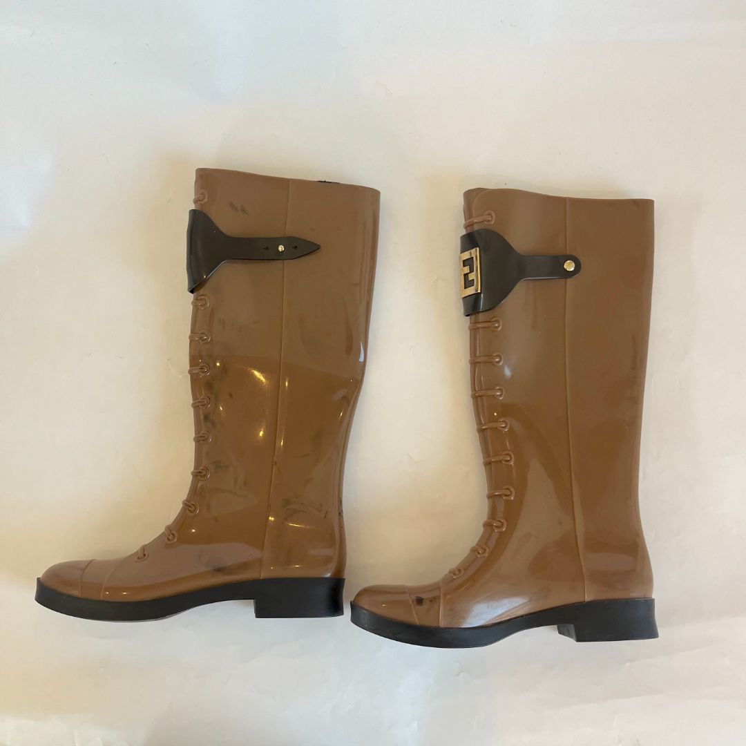 Fendi Brown Rubber Boots, 36