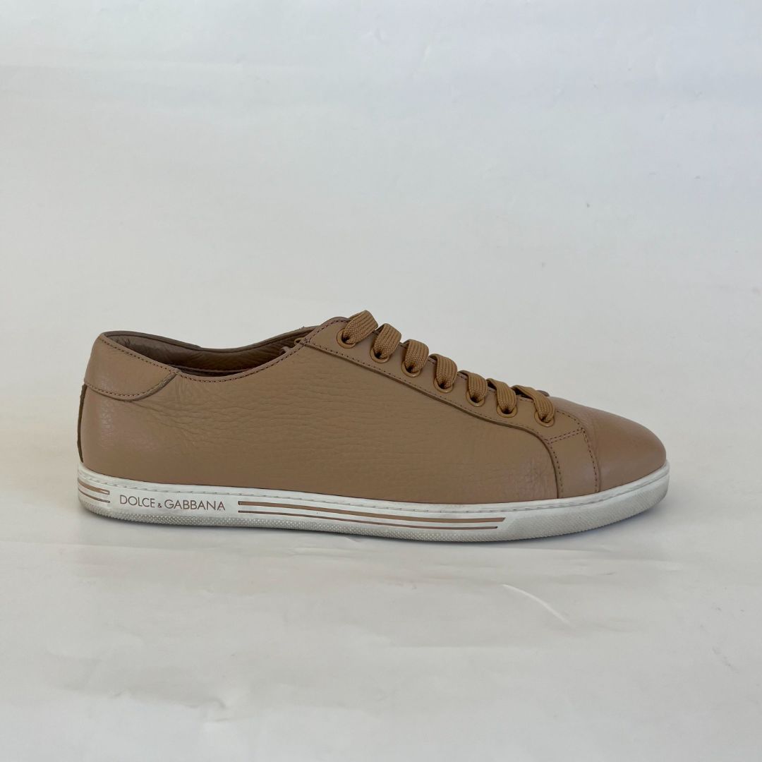 Dolce & Gabbana tan textured leather mens low top sneakers 