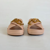 Fendi Pink Leather Fendigraphy Slide Sandals  , 38.5