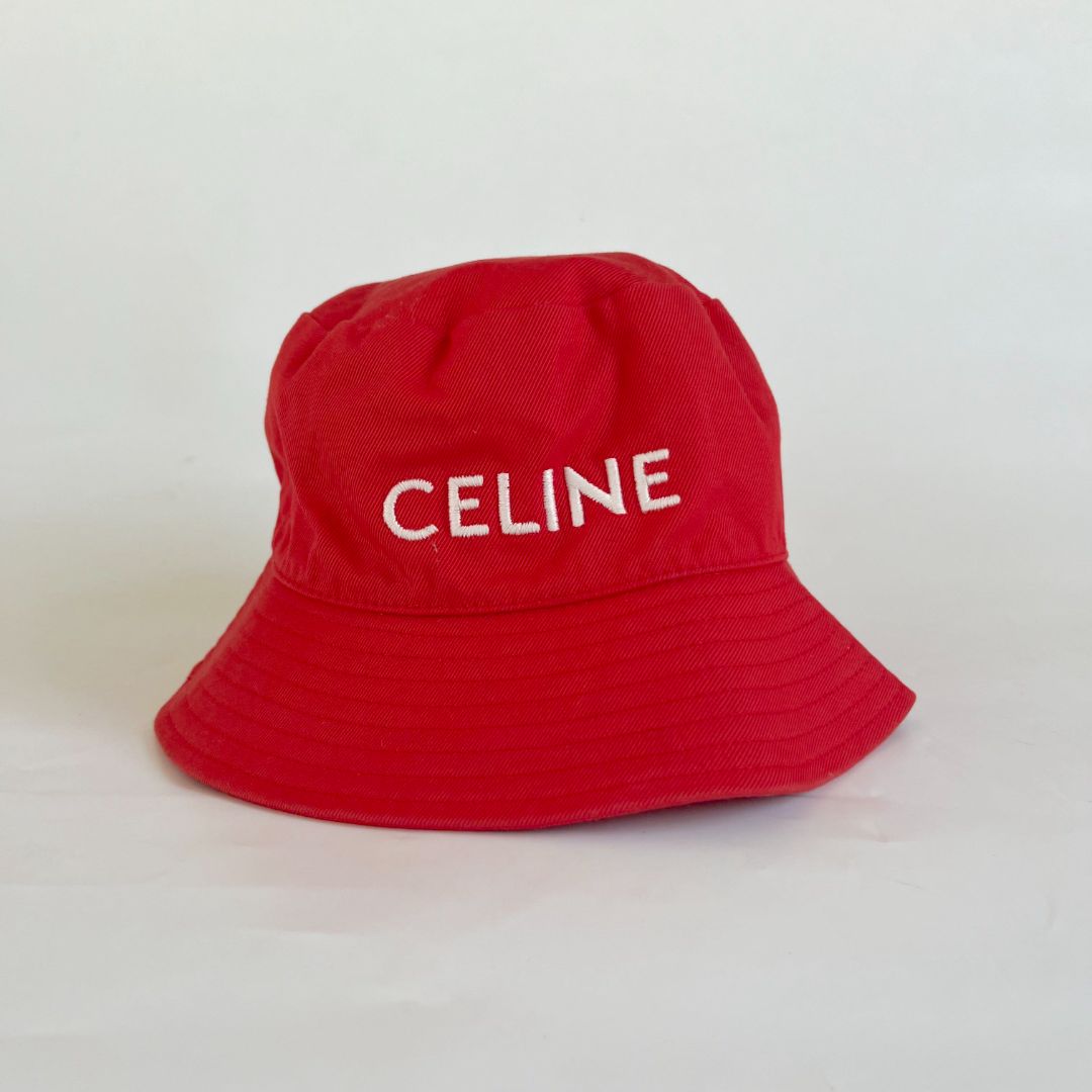Celine Red Cotton Logo Bucket Hat