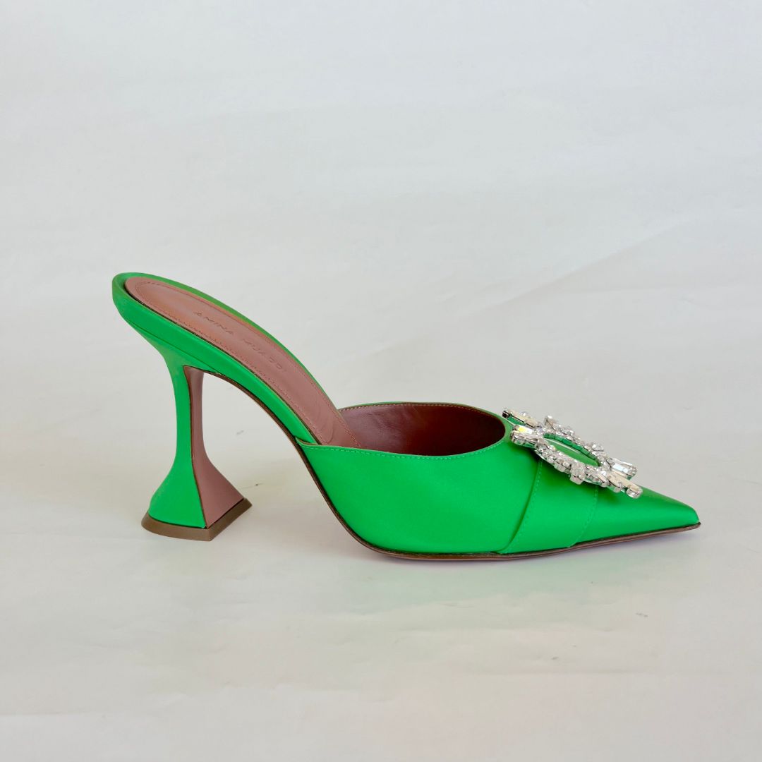 Amina Muaddi Begum Green Satin Mule, 38.5