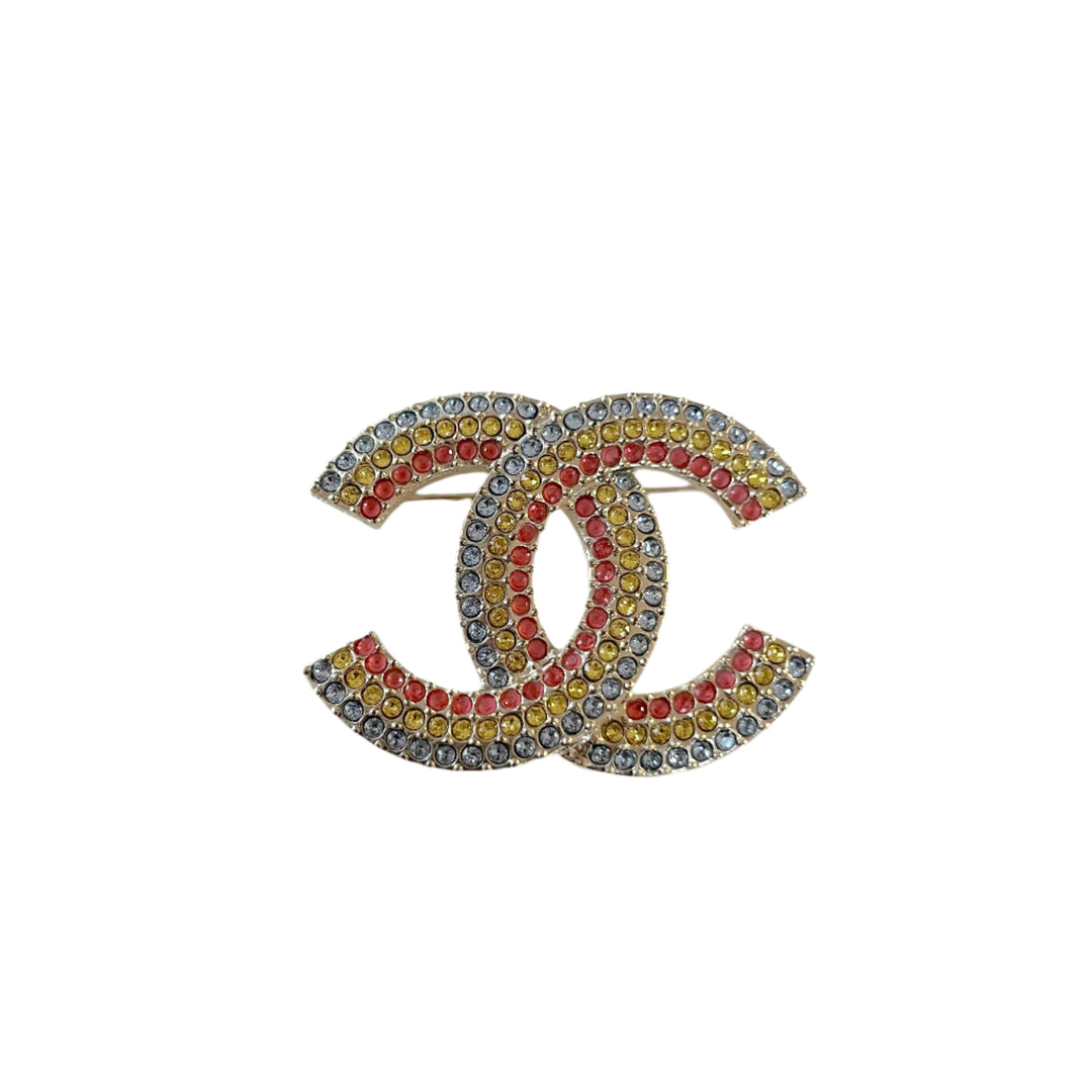Chanel Multicolor Rhinestone CC Brooch