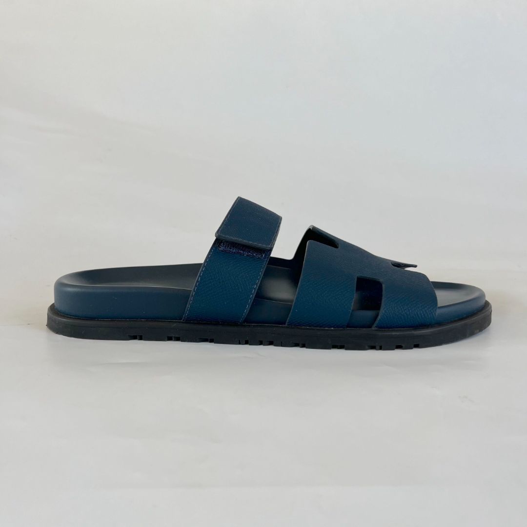 Hermes Mens Navy Blue Epsom Chypre Sandals