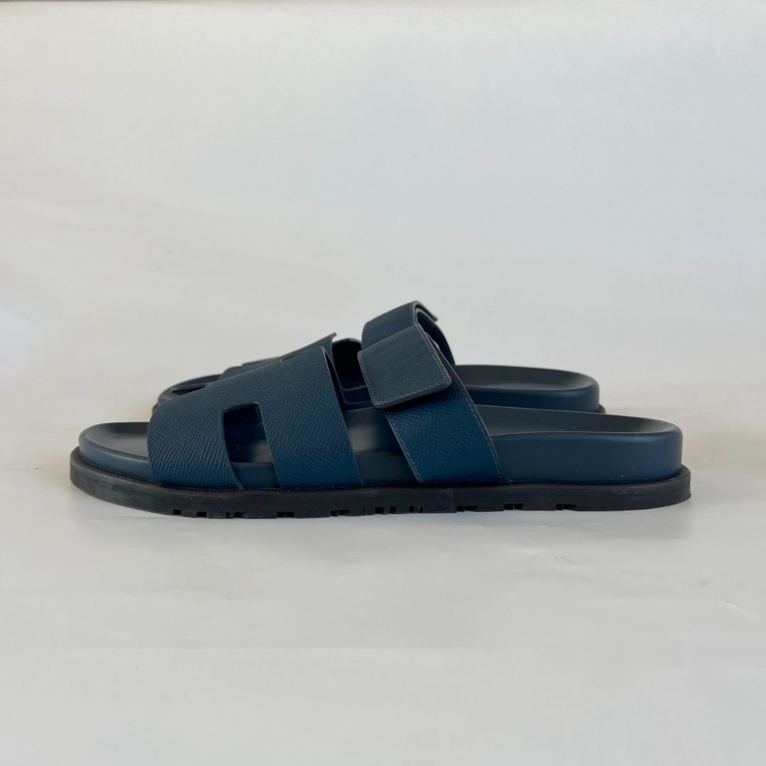 Hermes Mens Navy Blue Epsom Chypre Sandals