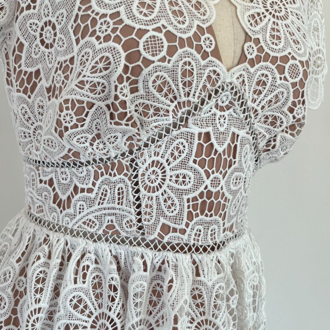 Self-Portrait Floral Guipure Lace Mini Dress White - BOPF | Business of Preloved Fashion Self-Portrait Floral Guipure Lace Mini Dress White - BOPF | Business of Preloved Fashion