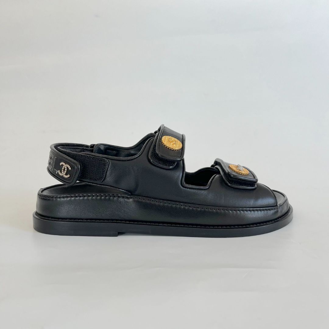 Chanel Black Leather charm embellished dad shoes