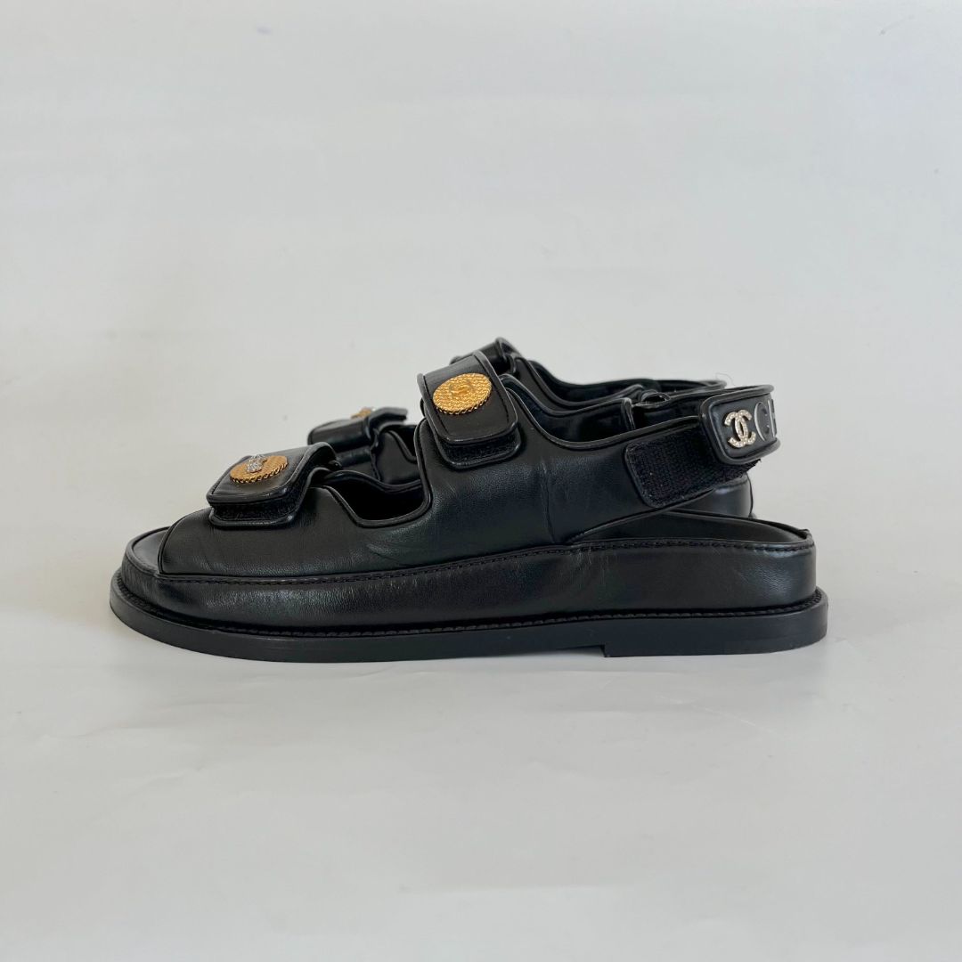 Chanel Black Leather charm embellished dad shoes