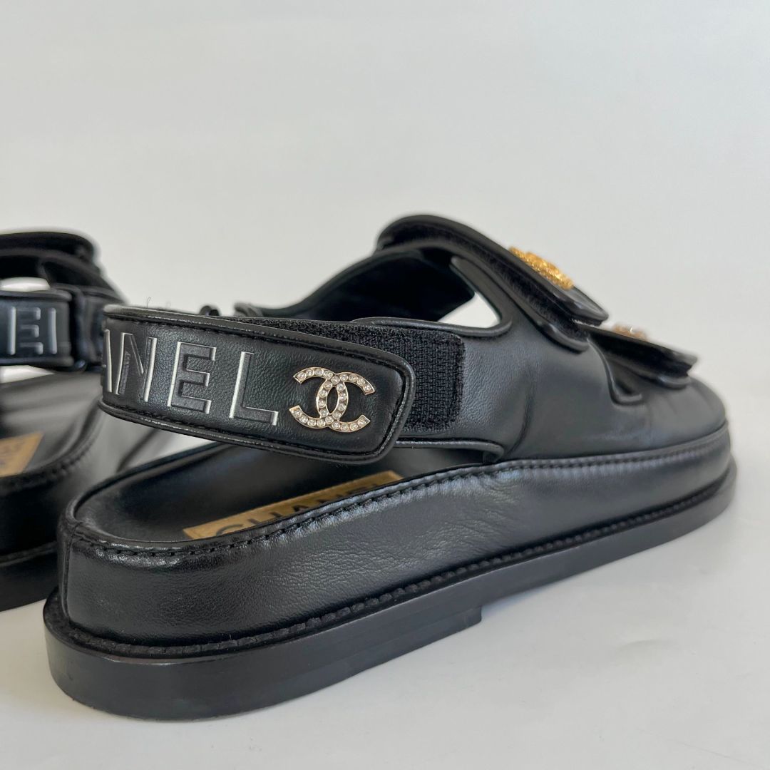Chanel Black Leather charm embellished dad shoes - BOPF