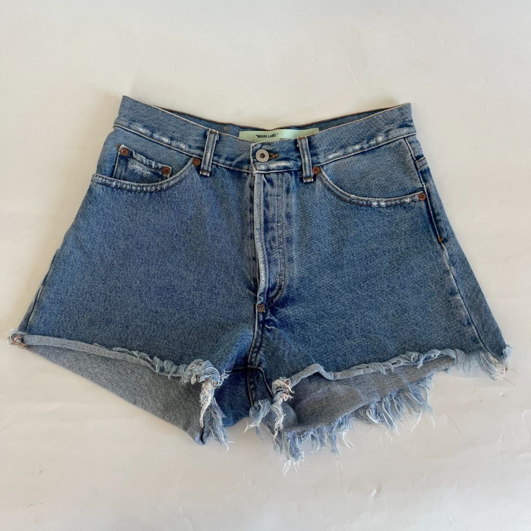 Off-White Blue Denim Frayed Shorts