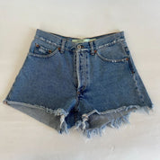 Off-White Blue Denim Frayed Shorts