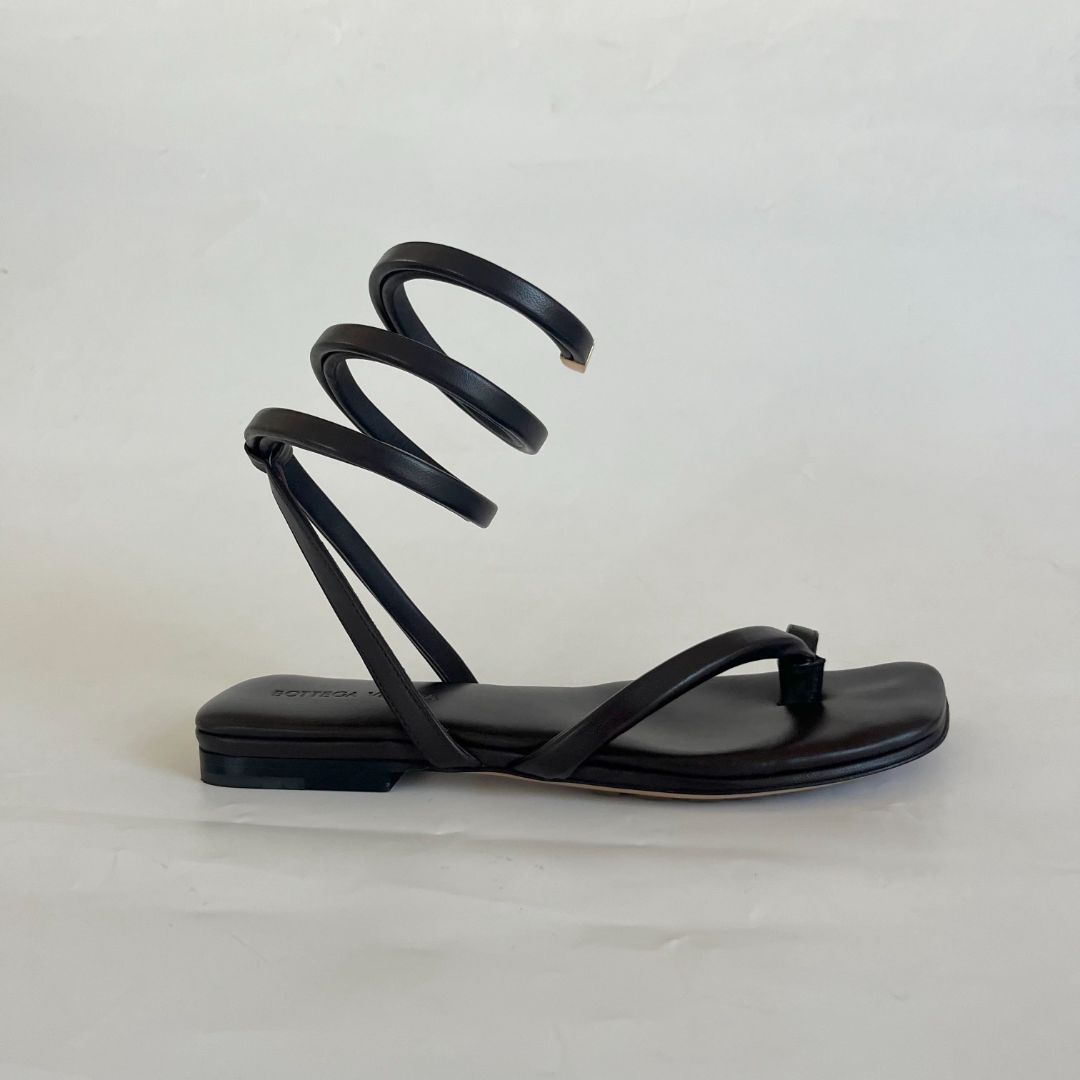 Bottega Veneta Brown Spiral Flat Sandals, 37.5