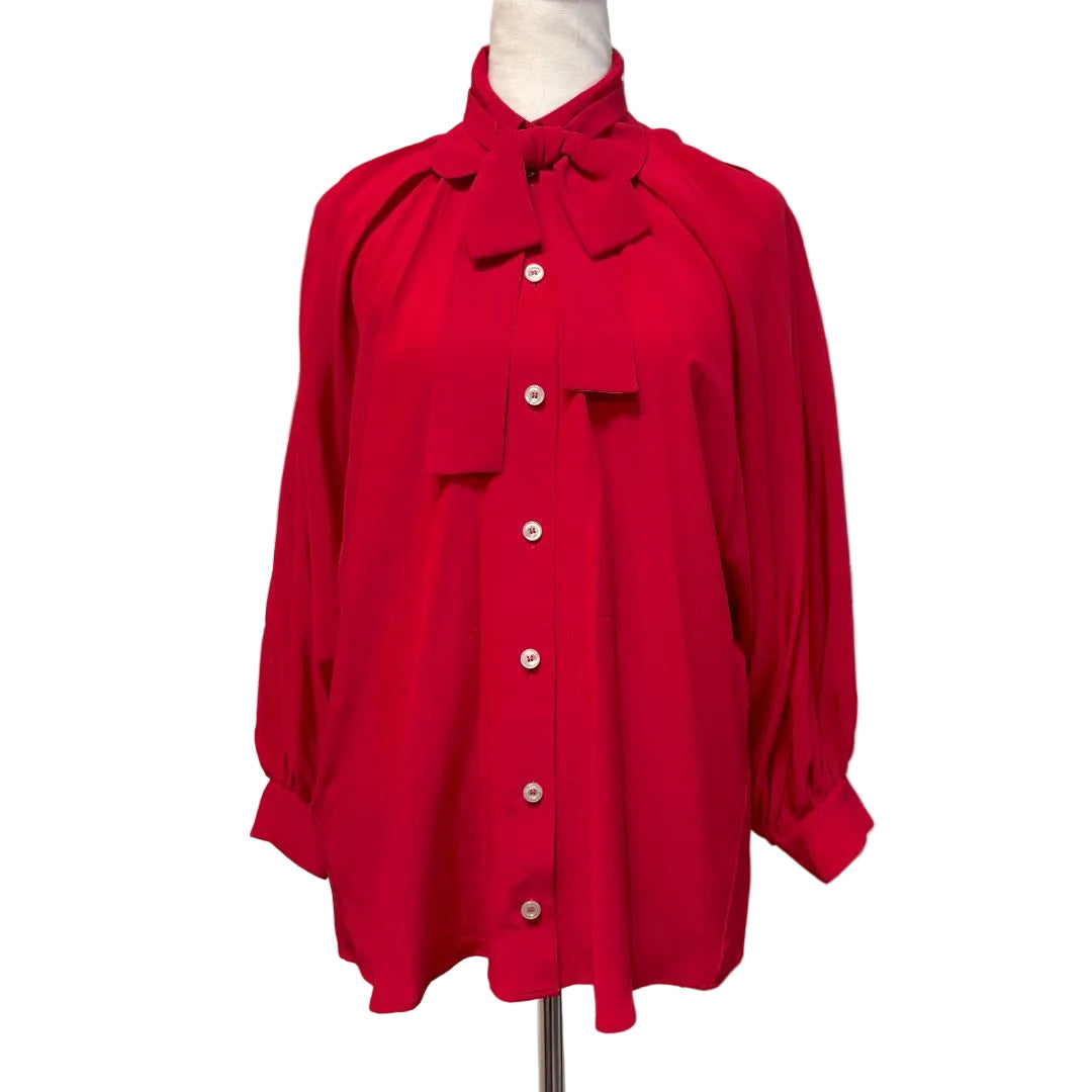 Gucci Red Silk Blouse Bowtie Neck Detail