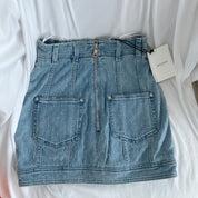 Balmain blue denim mini skirt with pockets and buttons