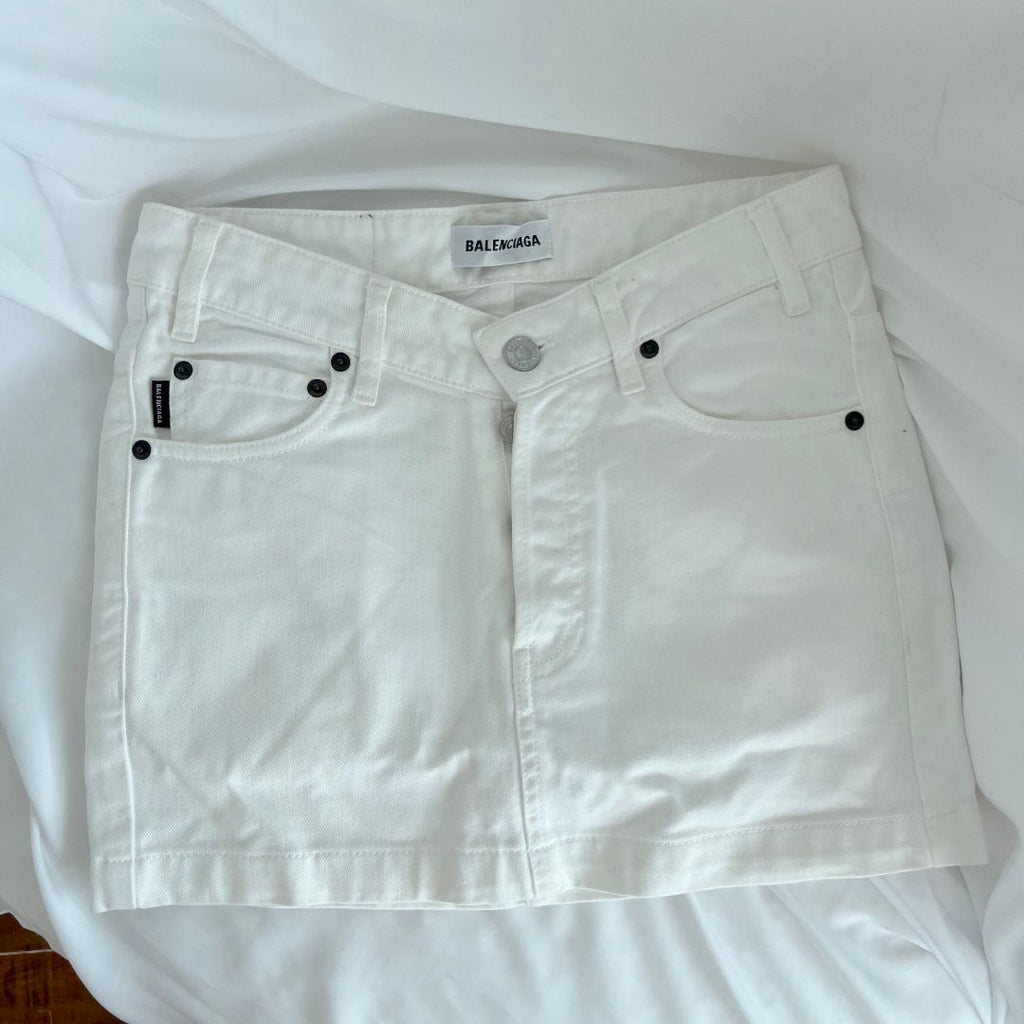 ミニスカート BALENCIAGA BEIGE DENIM MINI SKIRT BALENCIAGA Pleated denim mini skirt | NET-A-PORTER
